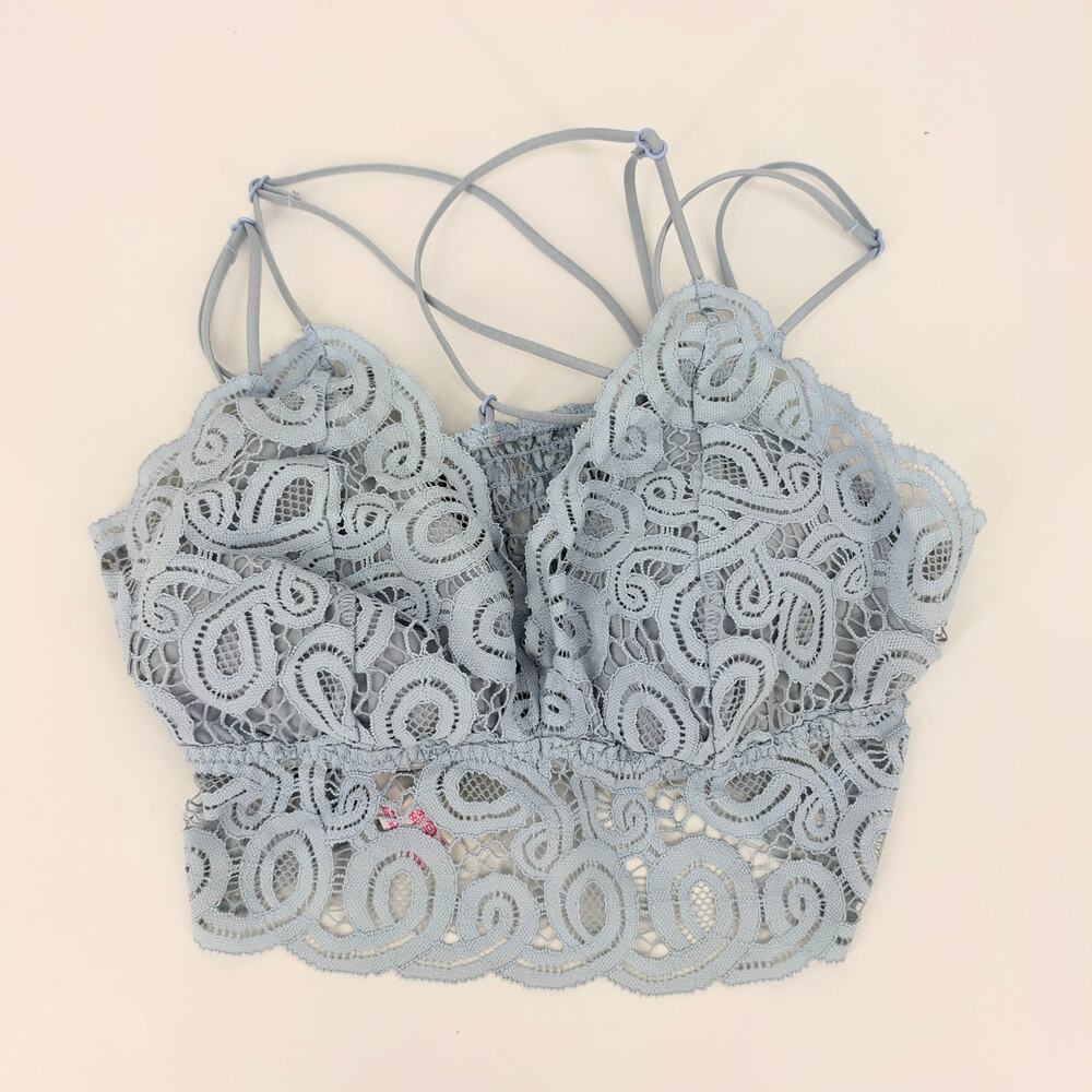 Victoria's Secret Pink Blue Lace Bralette Soft Cup Size M Preowned